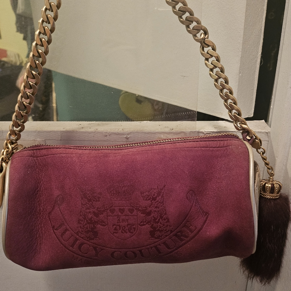 Juicy Couture Purple Maroon Leather Barrel Bag Y2K